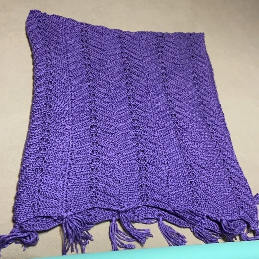 hand crochet purple fringe ripple Afghan